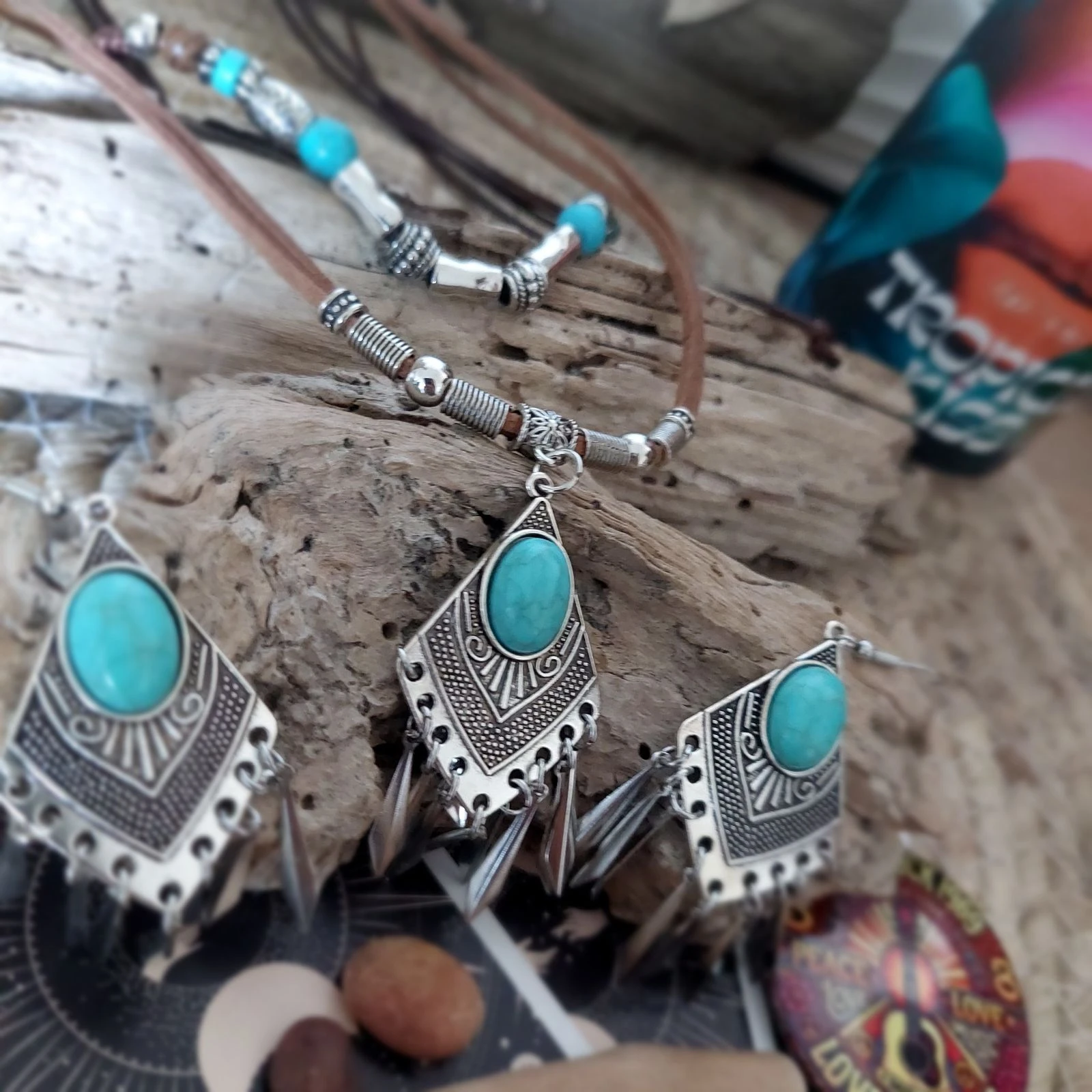 Bohème set leer en touw, Maya waterval turquoise, chocolade – photo 8
